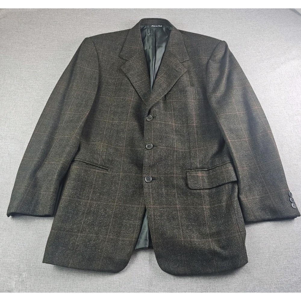 Pal Zileri Loro Piana Sport Coat Mens 42 Green Plaid Flannel Wool Cashmere Italy